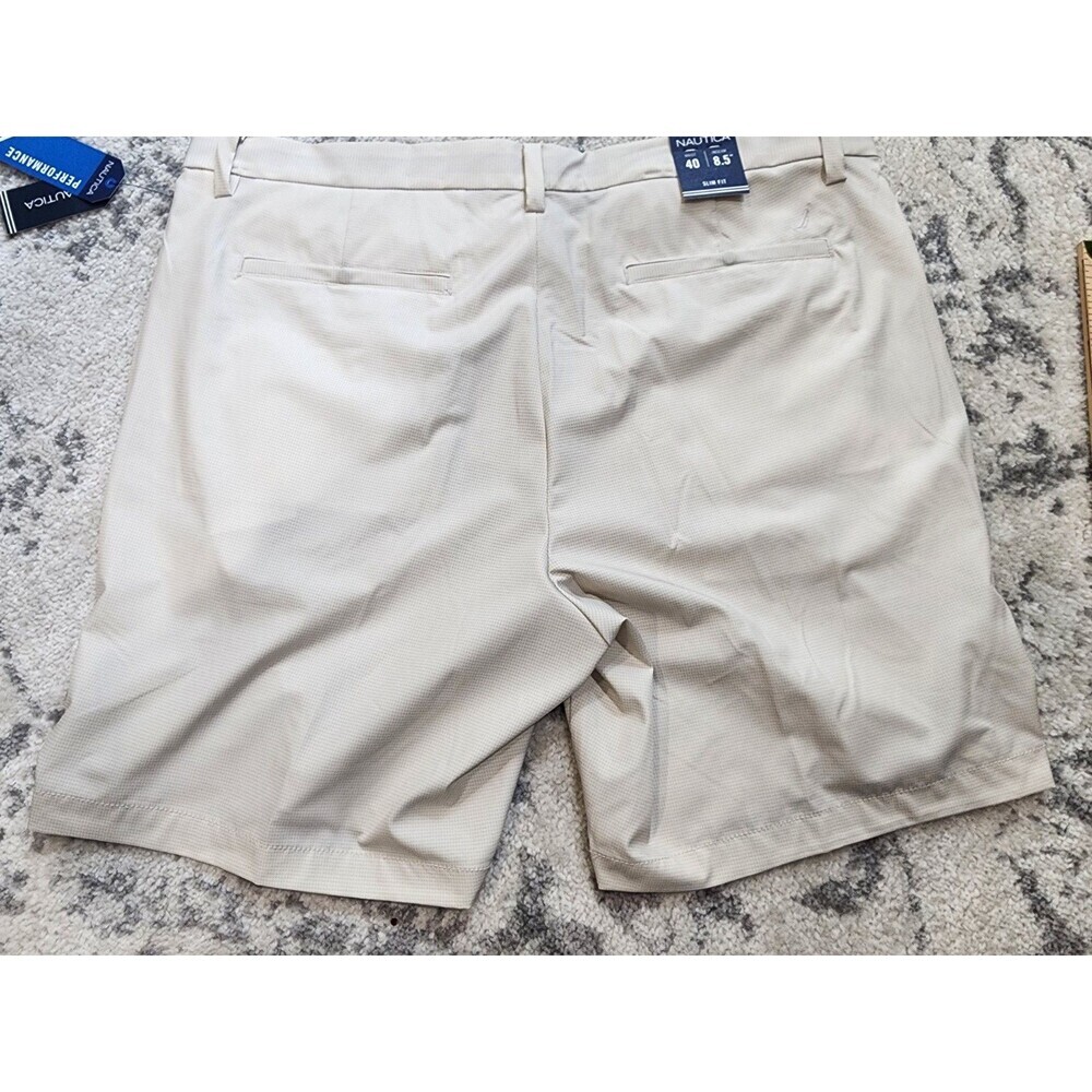 Nautica Mens Slim Fit Deck Shorts Sz 40 Gold White Checkered 8.5" Inseam Stretch - Picture 4 of 8